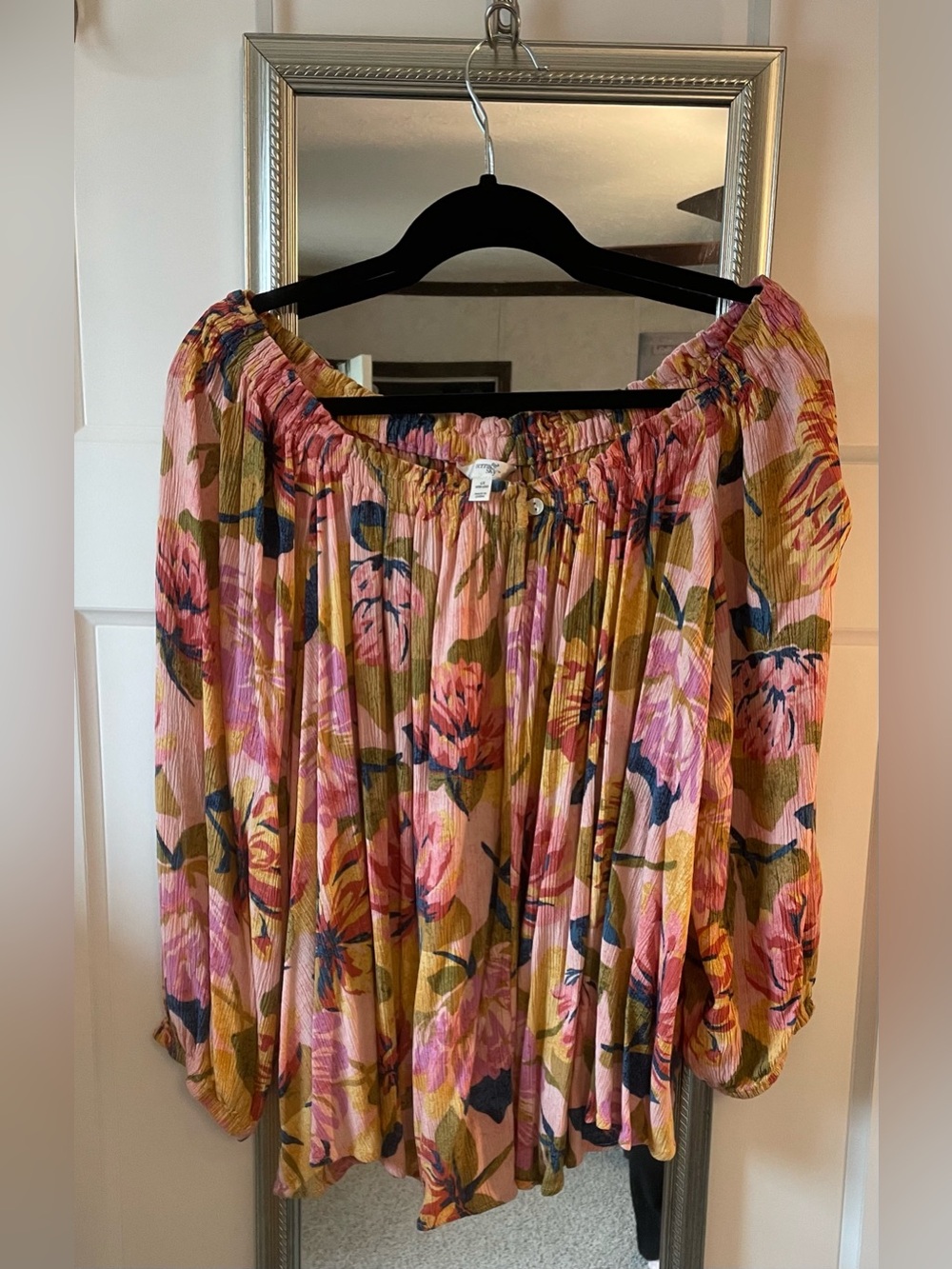 Terra Sky Floral Off-Shoulder Peasant Top - Pink & Mustard